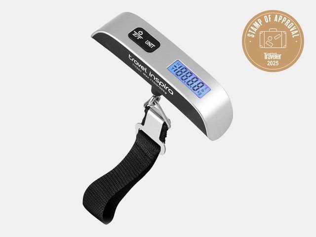 chrome digital scale with black lanyard 