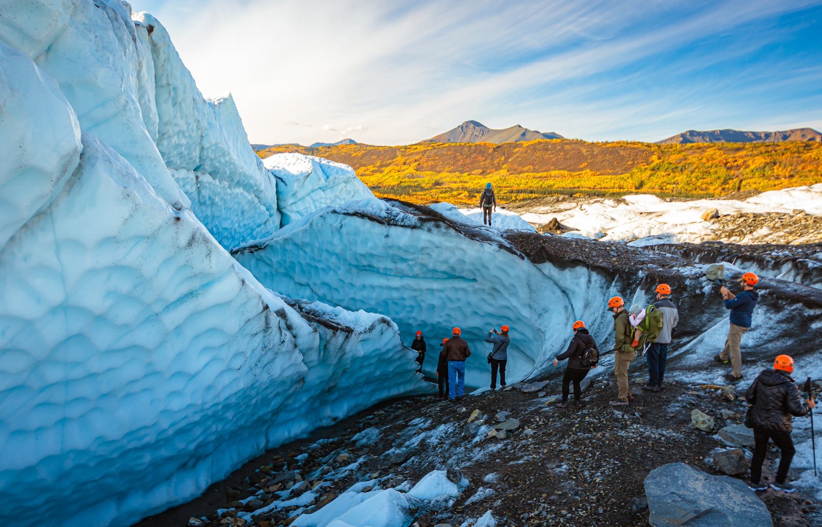 Trekkers on 27-mile-long Matanuska Glacier in the Chugach Mountains