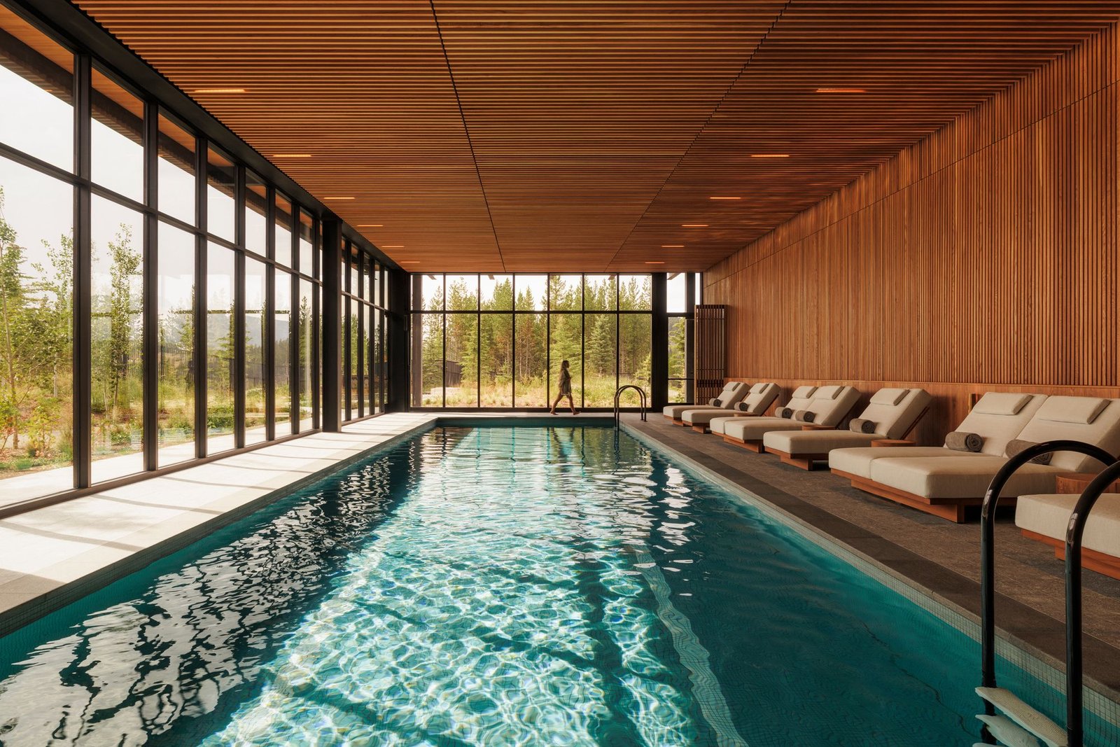 One&Only Moonlight Basin features a beautiful indoor pool and a private gondola for guests