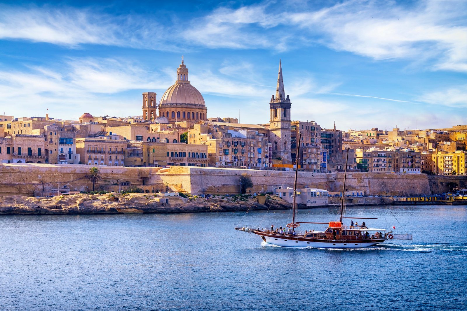 The harbour at Valetta is best explored in mider temperatures