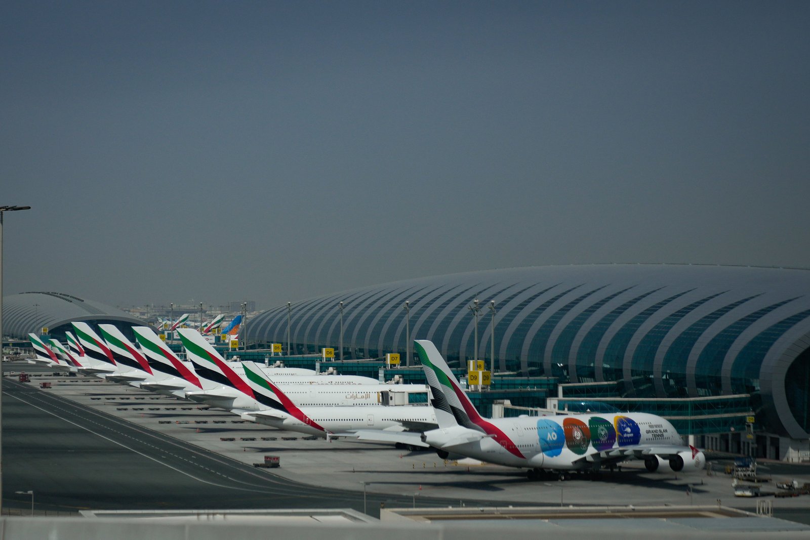 A limited number of flights have resumed from Dubai Airport, pictured, but disruption remains severe and Americans are being told to ‘depart now’ from the Middle East