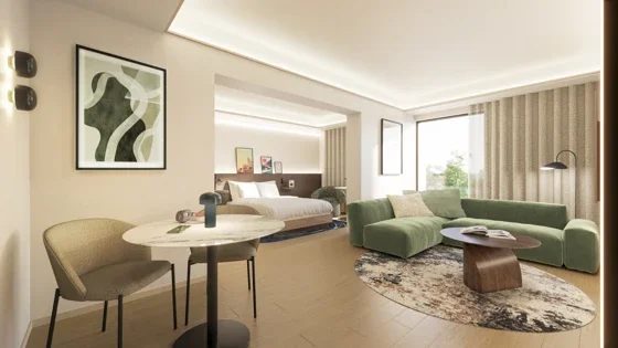 A rendering of a one bedroom suite at Medlock Hotel
