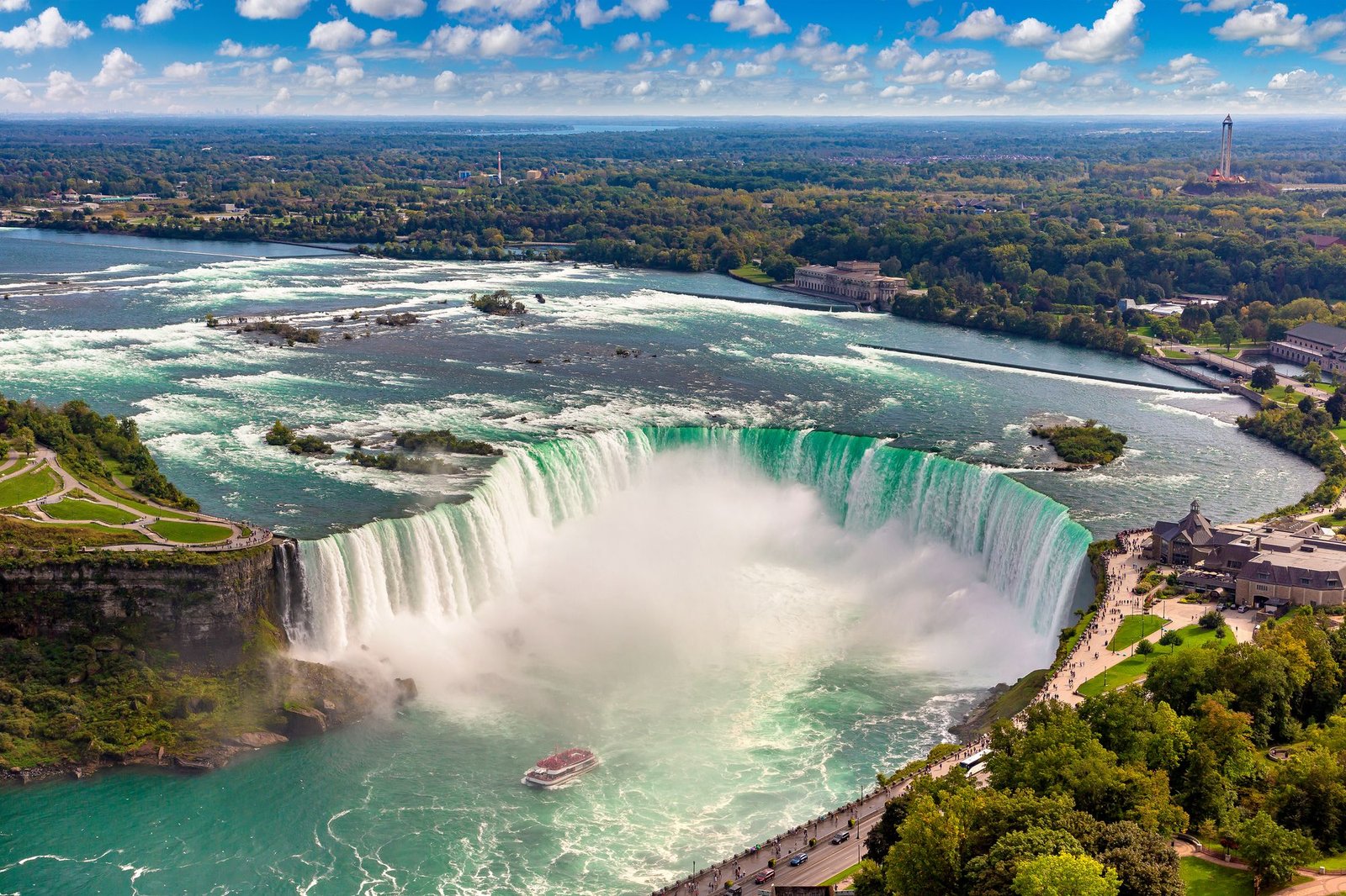 Niagara Falls is a sight and sound you’ll never forget. Pictured is the epic Horseshoe Falls, which straddles the U.S./Canadia border. Goat Island, on the U.S. side, can be seen on the far left