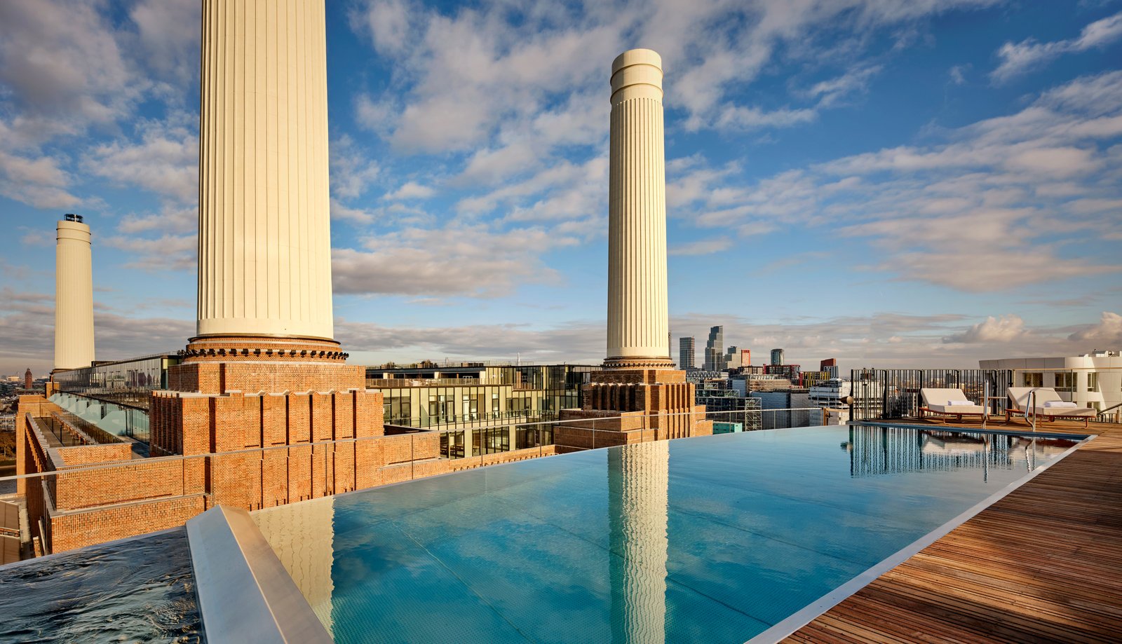 The lively JOIA rooftop pool at Battersea Power Station has impressive views over the city