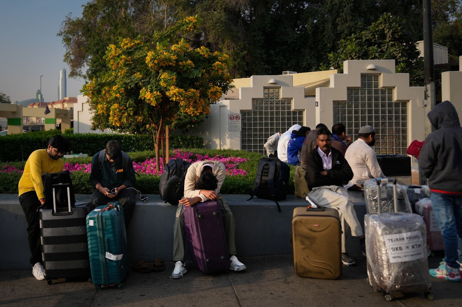 America’s big-three carriers — United, American and Delta — have all canceled services to the Middle East. Pictured are frustrated passengers at Dubai Airport