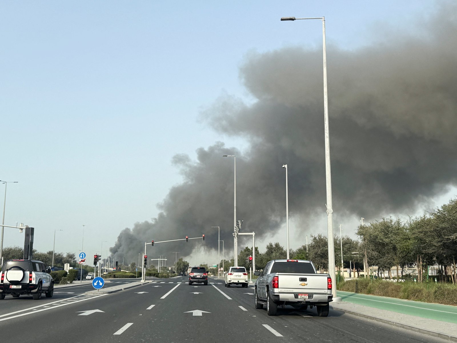 Smoke billows from Zayed port after an Iranian attack in Abu Dhabi on Sunday