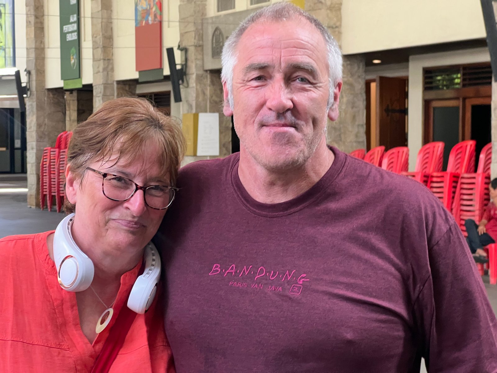 Departing soon? Sian and John Parker, from North Wales, who are currently stranded in the Indonesian capital Jakarta