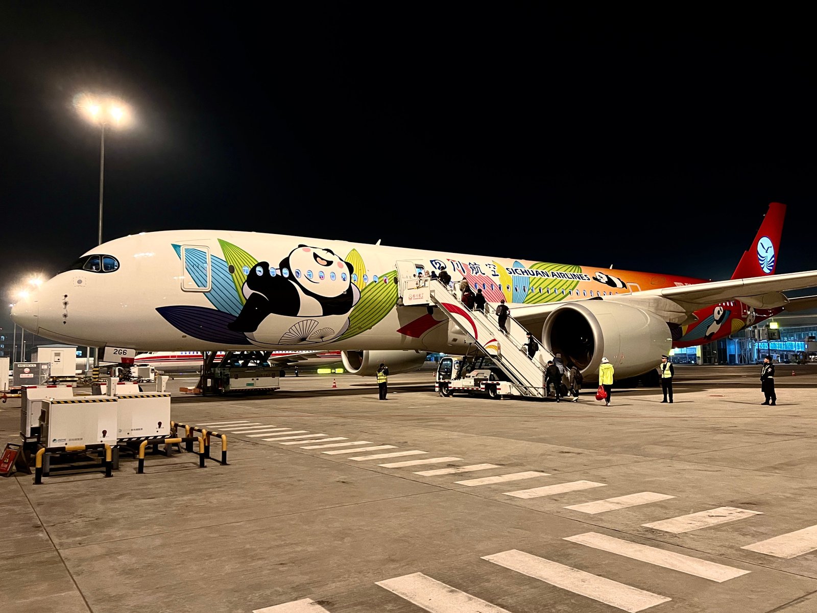 Panda power: Sichuan Airlines Airbus A350 at Chengdu airport in western China, about to depart for Sydney