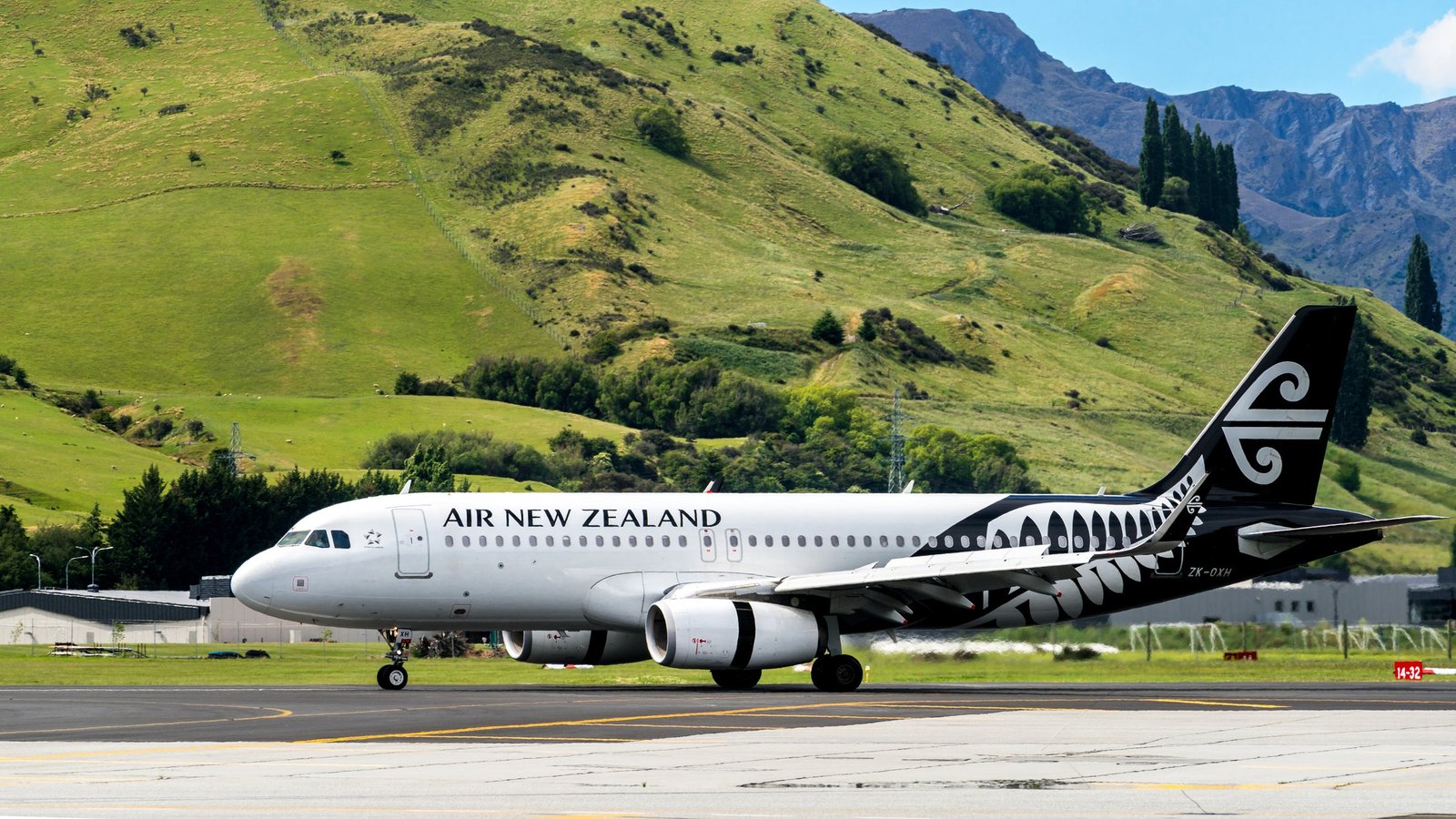 An Air New Zealand plane at Queenstown Airport in the South Island