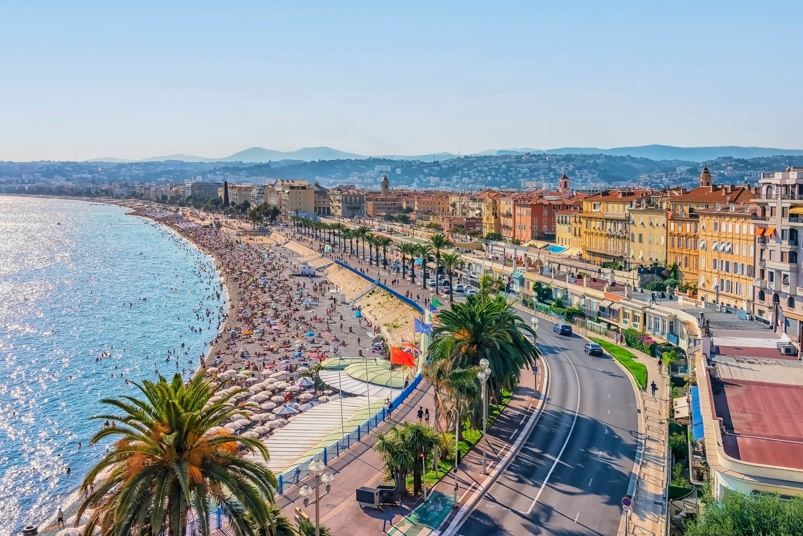 The palm-lined 19th-century Promenade des Anglais curves along Nice's seafront