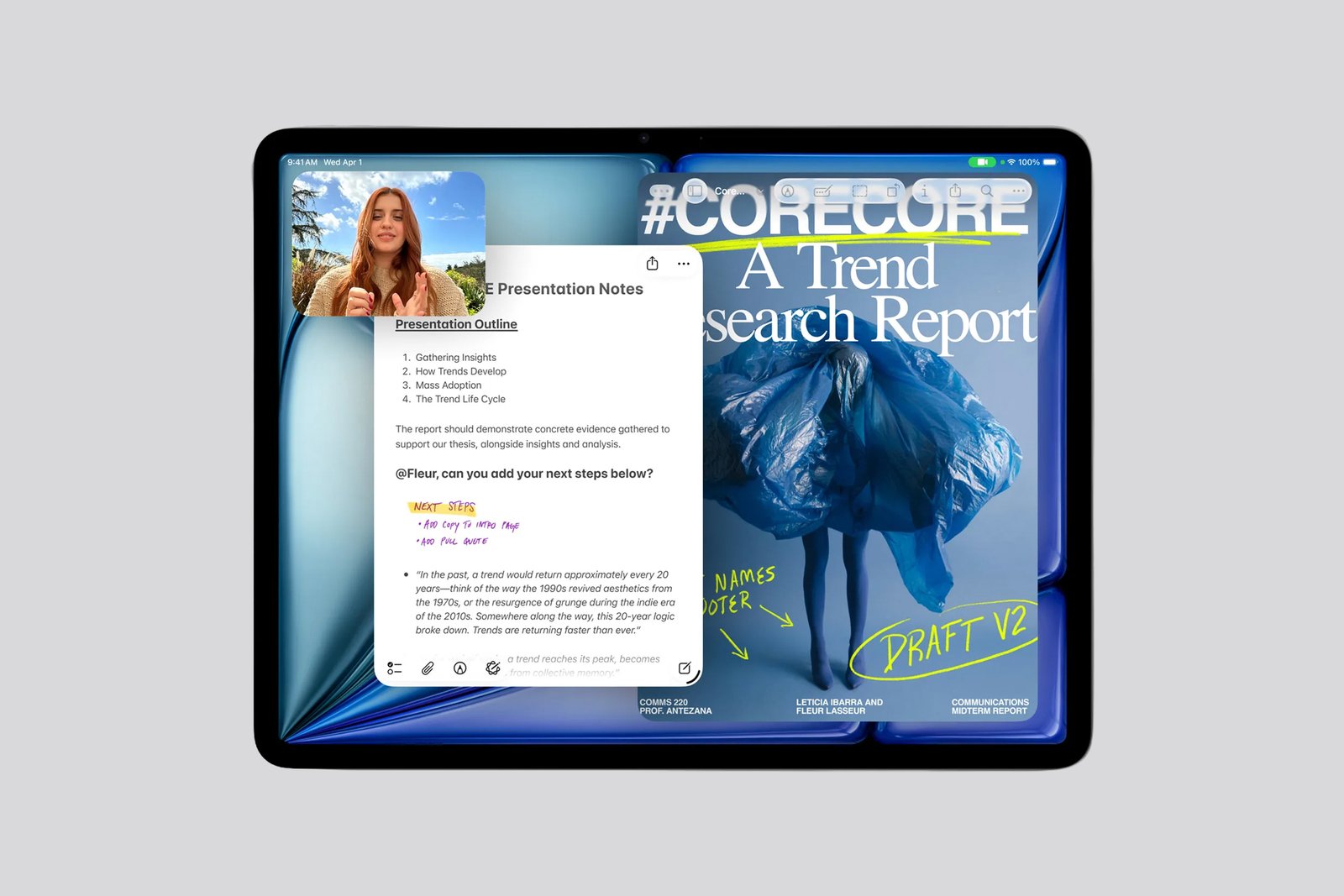 The new iPad Air with M4 showing multiple apps on screen.