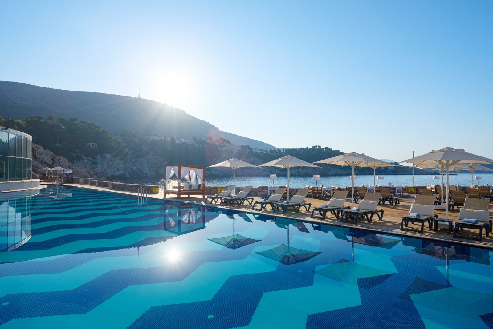 The enormous terrace flanks the outdoor pool and lounge bar