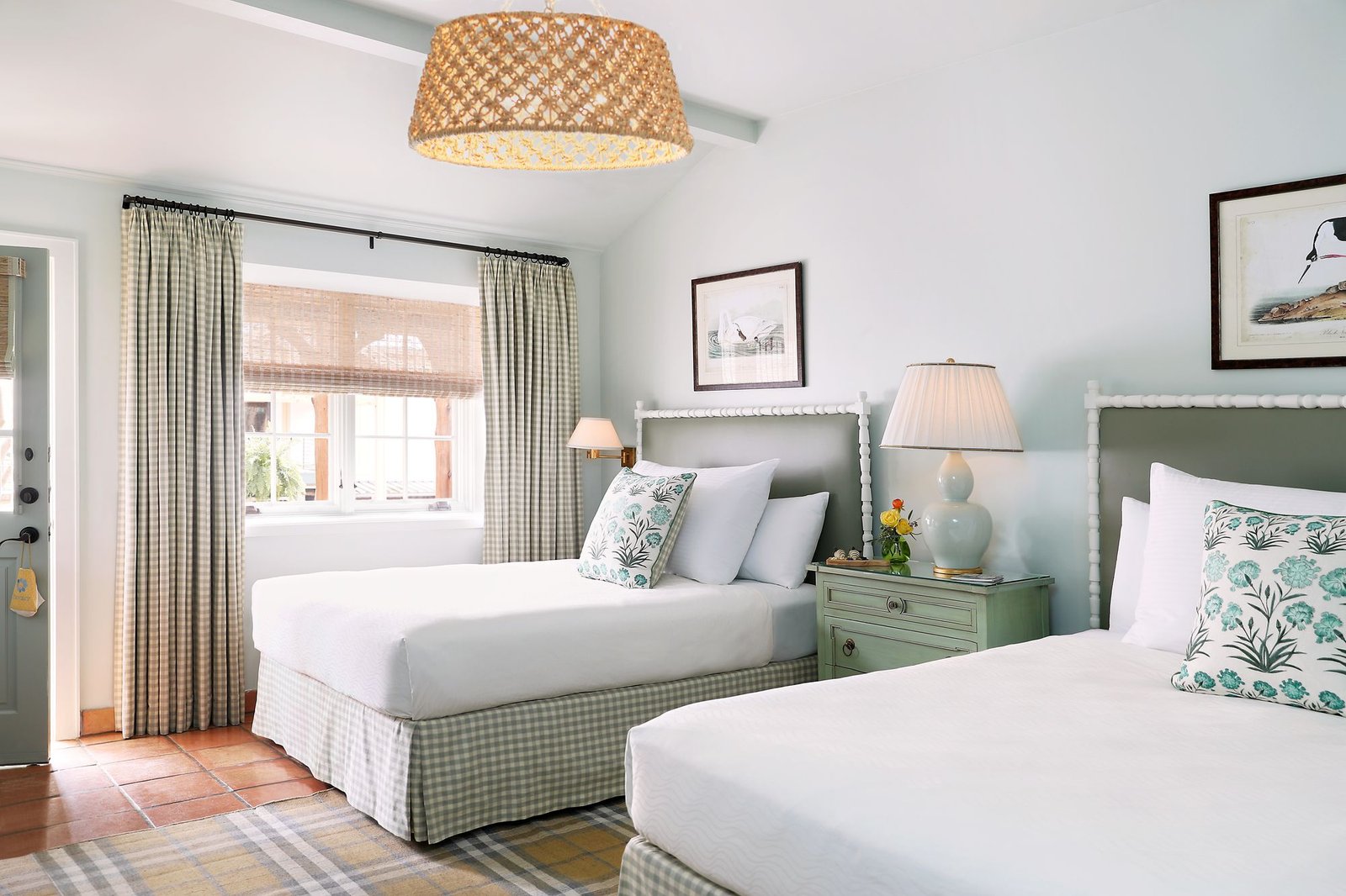 The hotel rooms have a cottage-core vibe