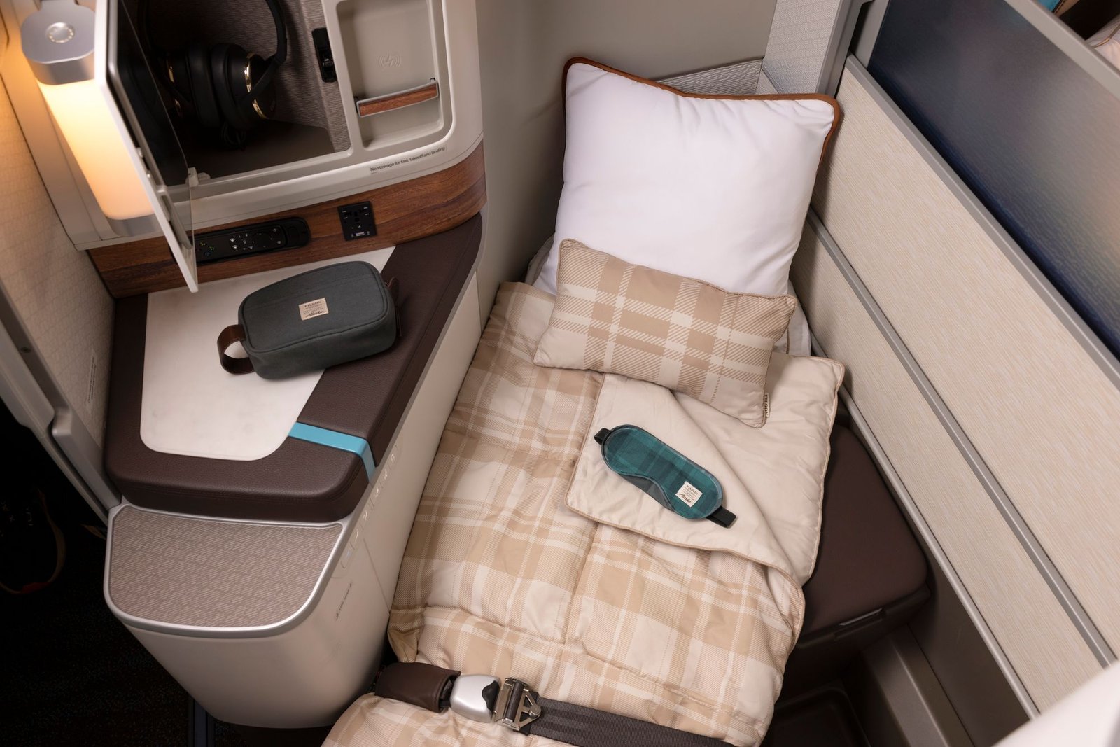 To aid sleep and to stay refreshed, passengers will enjoy 'premium bedding' and amenity kits designed in collaboration with Seattle-based Filson