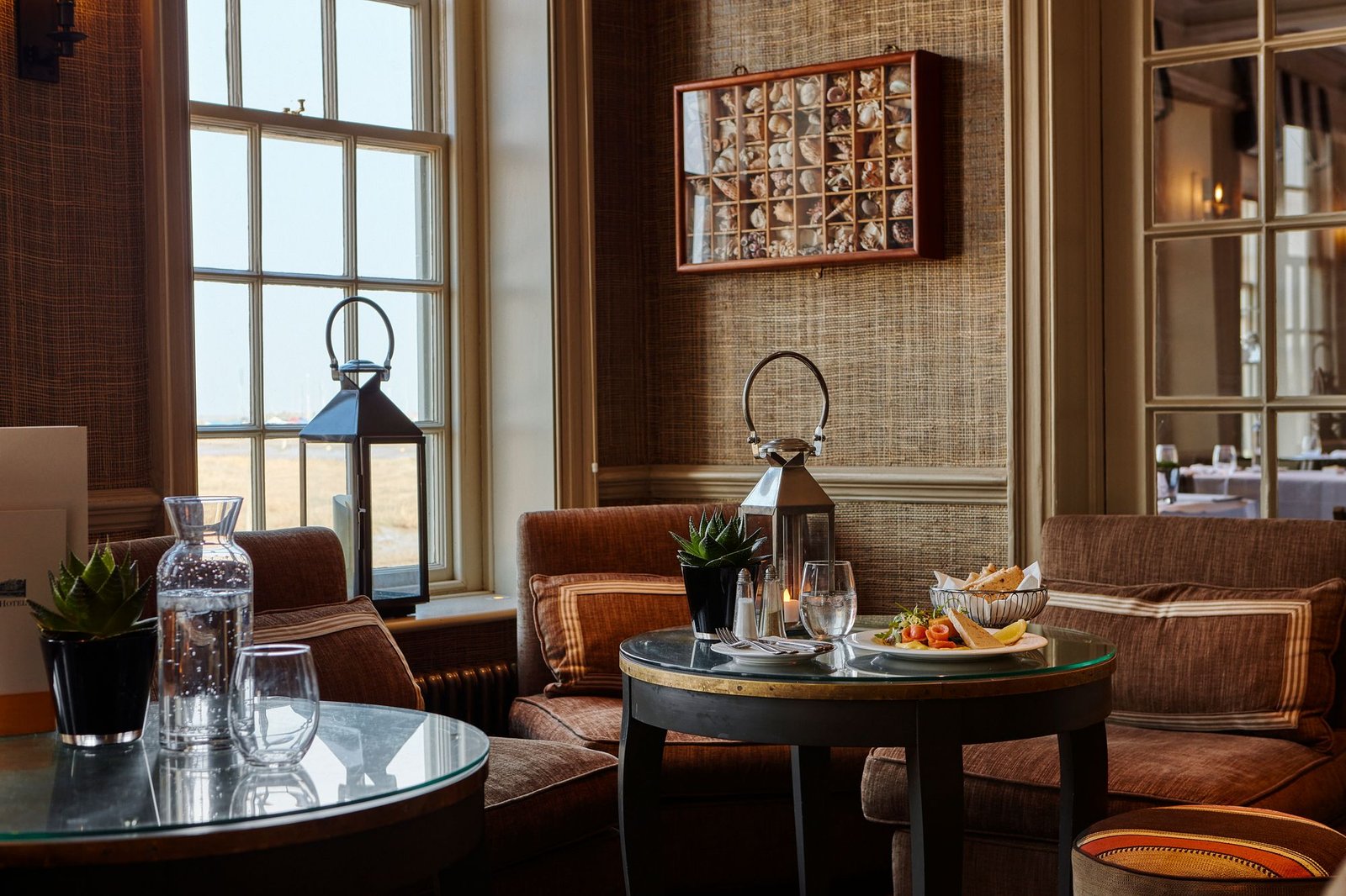 The hotel’s restaurant and bar have views out over the water