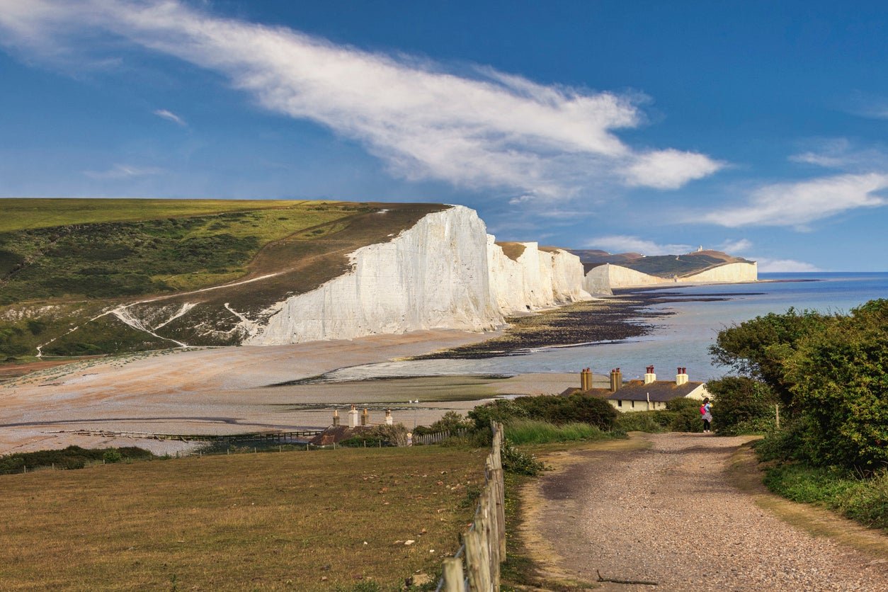 Seven Sisters cliffs overlook Cuckmere Haven beach in East Sussex
