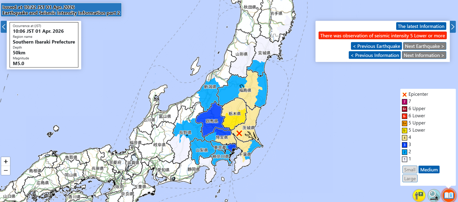 A 5-magnitude earthquake struck Japan's eastern parts