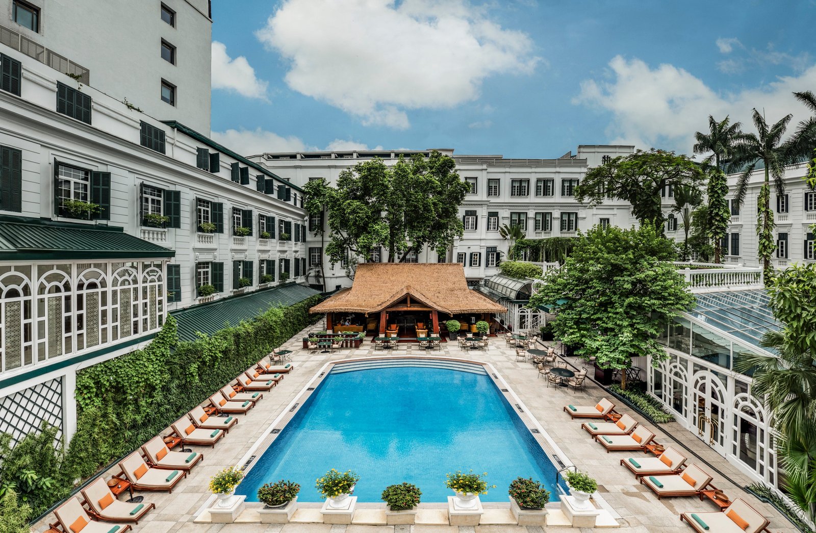 The hotel’s courtyard has a stunning medium-sized pool