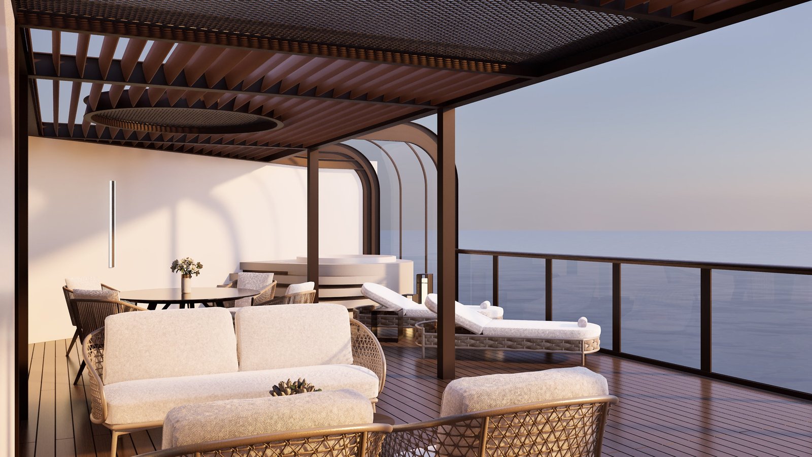 Guests can enjoy a hot tub on a wraparound balcony in their Regent Seven Seas suite