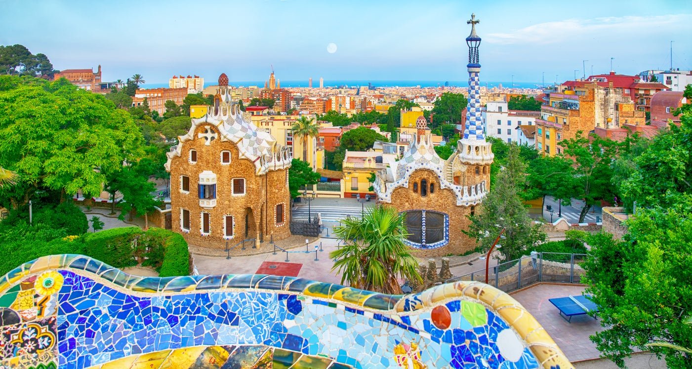 Trencadís mosaics on the benches in Park Güell